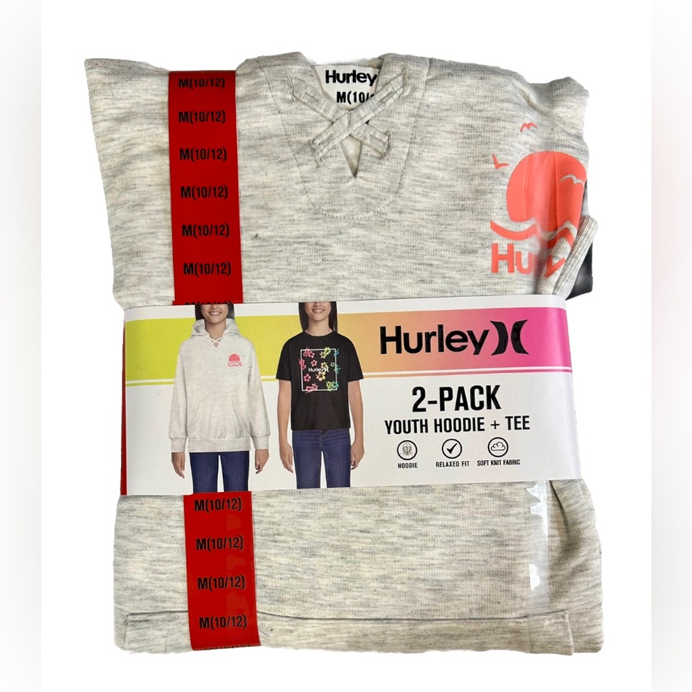 Hurley Youth Girls Hoodie & Tee (2 Pcs Set) Gray, Multicolor S,M,& L NWT